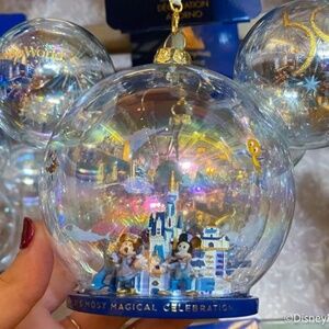 Walt Disney World 50th Anniversary Mickey Mouse Icon Glass 4 Parks Ornament